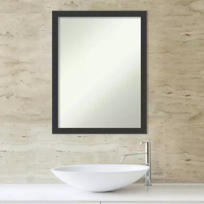 20x26" Bathroom Wall Mirror – Matte Black Wood Frame, Non-Beveled, Mounting Hardware Included