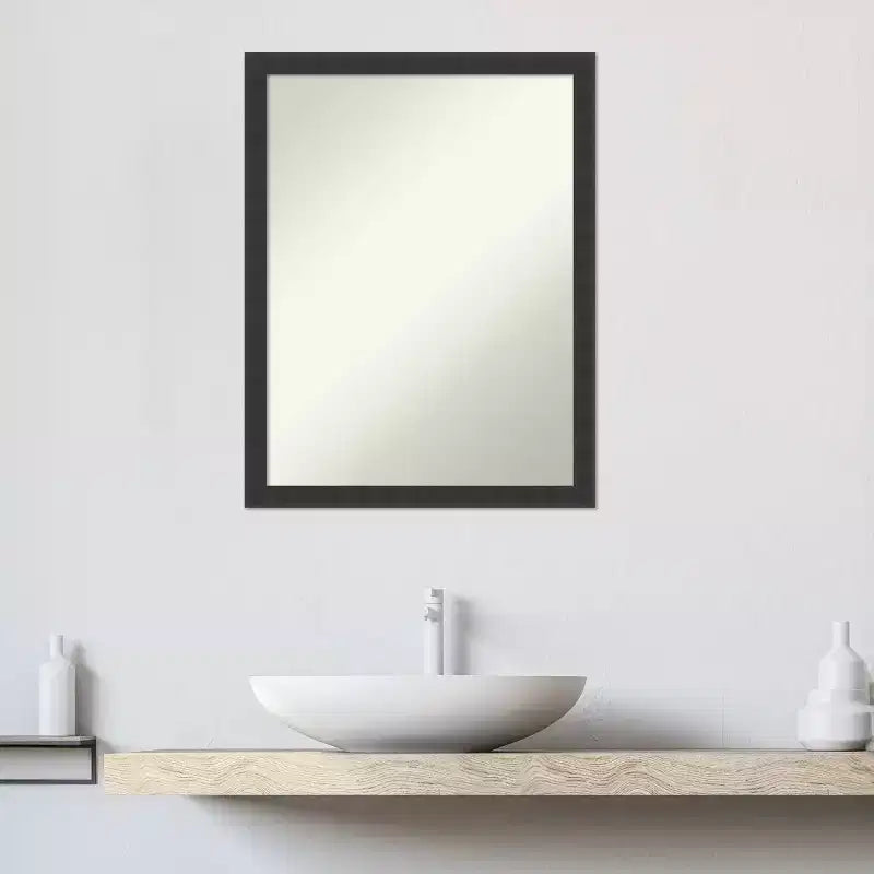 20x26" Bathroom Wall Mirror – Matte Black Wood Frame, Non-Beveled, Mounting Hardware Included