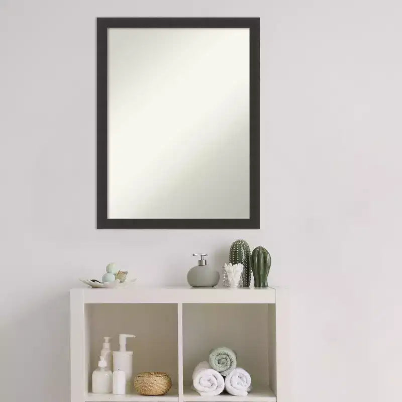 20x26" Bathroom Wall Mirror – Matte Black Wood Frame, Non-Beveled, Mounting Hardware Included