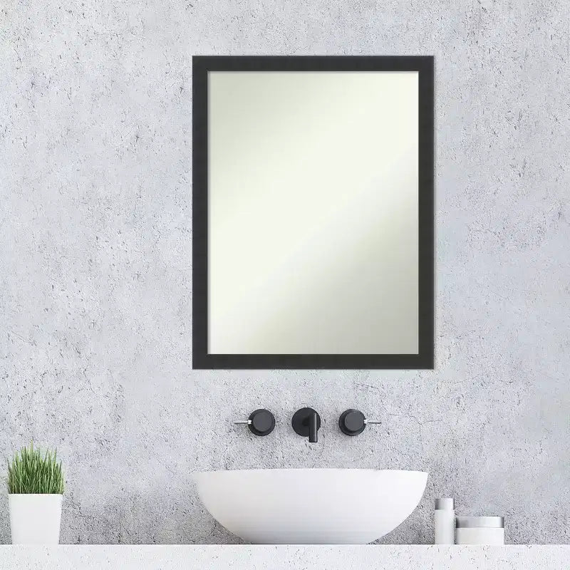 20x26" Bathroom Wall Mirror – Matte Black Wood Frame, Non-Beveled, Mounting Hardware Included