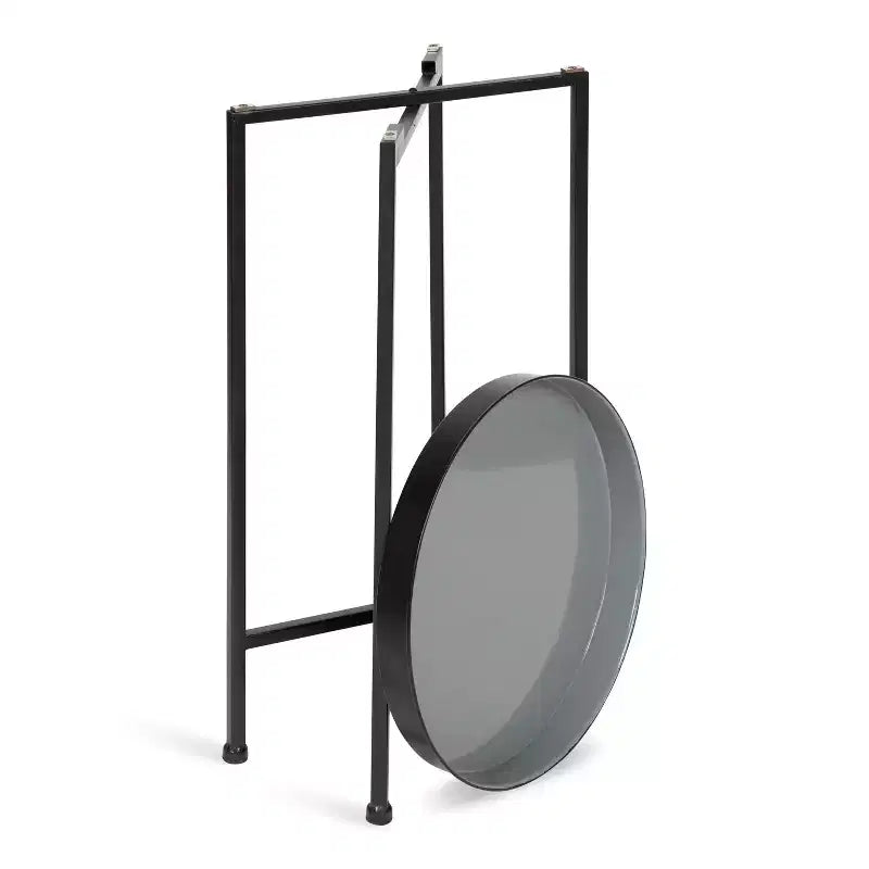 Round Metal Foldable Tray Accent Table – Black & Gold, 14" Tray, 25.75"H, Magnetic Top