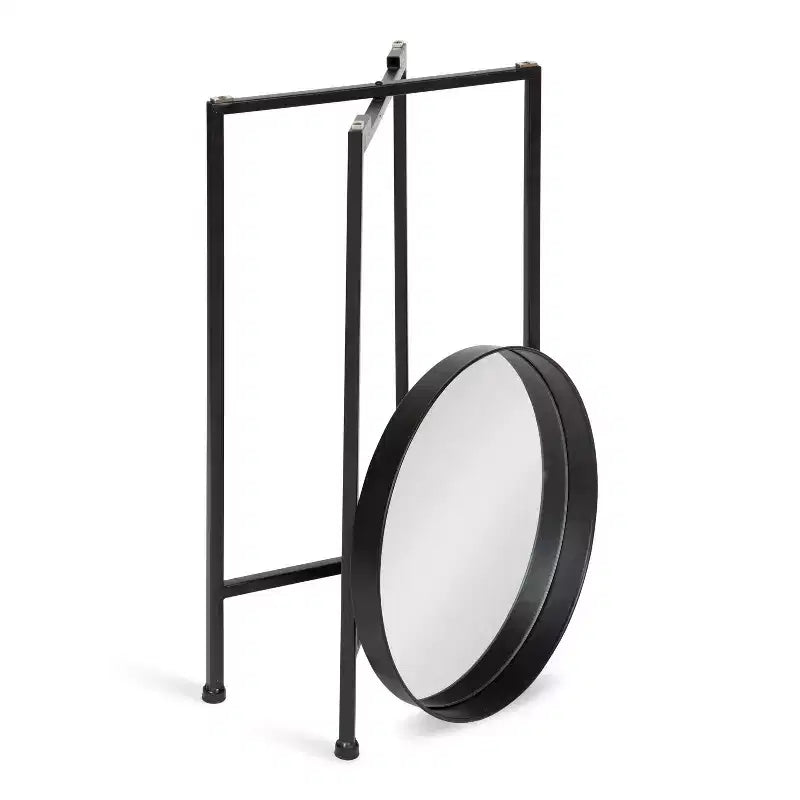 Round Metal Foldable Tray Accent Table – Black & Gold, 14" Tray, 25.75"H, Magnetic Top