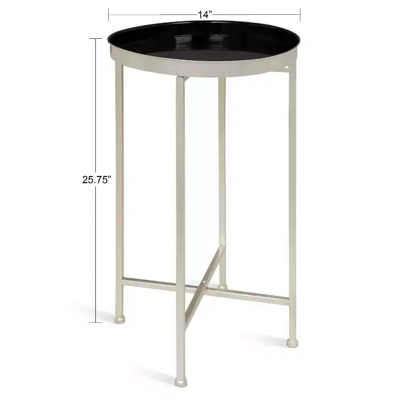 Round Metal Foldable Tray Accent Table – Black & Gold, 14" Tray, 25.75"H, Magnetic Top