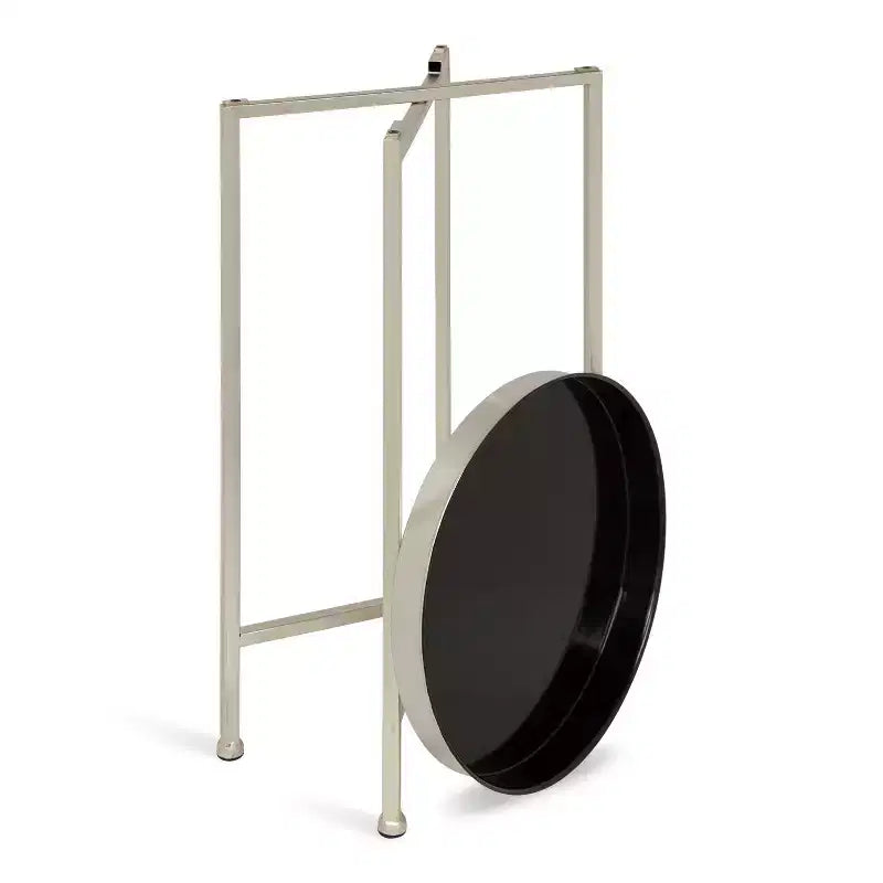 Round Metal Foldable Tray Accent Table – Black & Gold, 14" Tray, 25.75"H, Magnetic Top