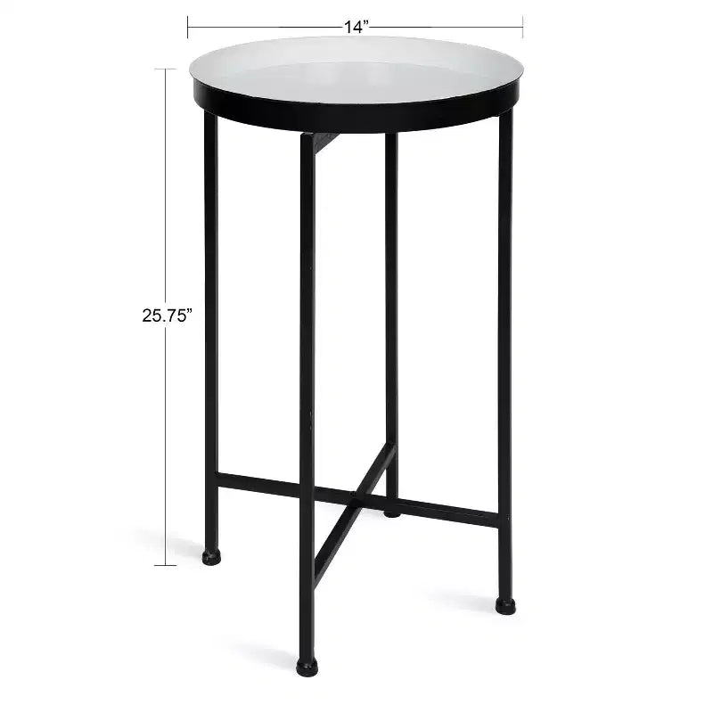 Round Metal Foldable Tray Accent Table – Black & Gold, 14" Tray, 25.75"H, Magnetic Top