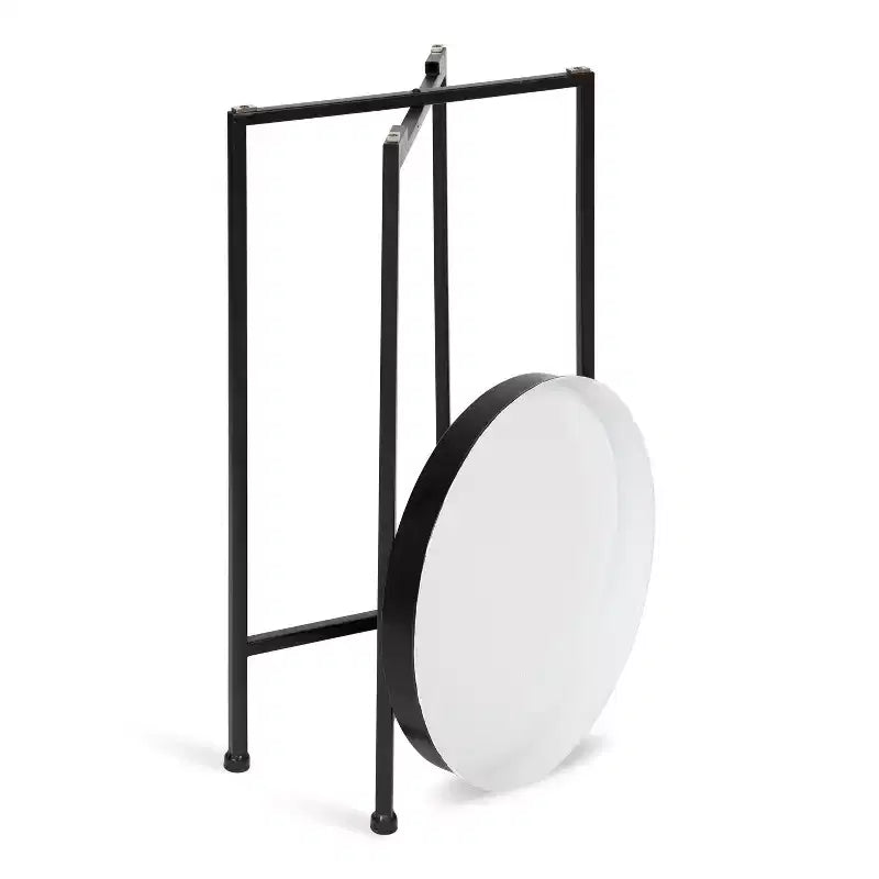 Round Metal Foldable Tray Accent Table – Black & Gold, 14" Tray, 25.75"H, Magnetic Top