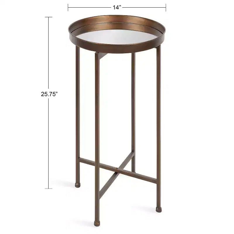 Round Metal Foldable Tray Accent Table – Black & Gold, 14" Tray, 25.75"H, Magnetic Top