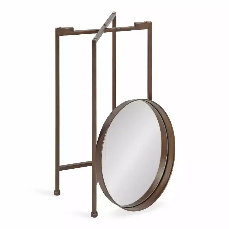 Round Metal Foldable Tray Accent Table – Black & Gold, 14" Tray, 25.75"H, Magnetic Top
