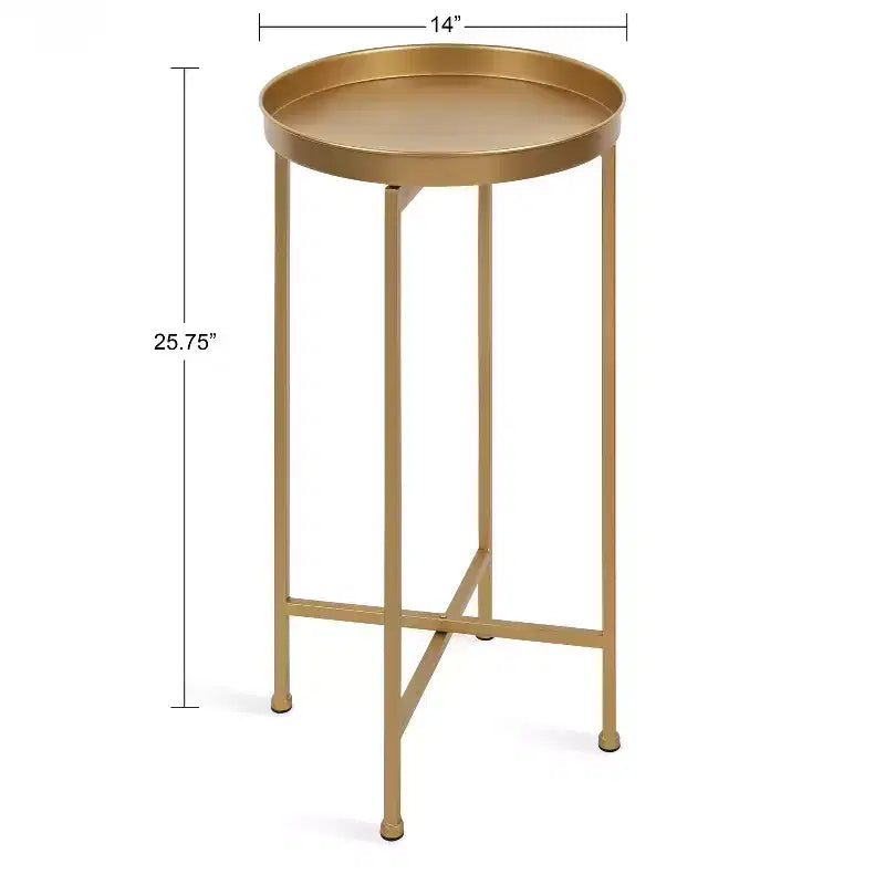 Round Metal Foldable Tray Accent Table – Black & Gold, 14" Tray, 25.75"H, Magnetic Top