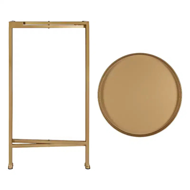 Round Metal Foldable Tray Accent Table – Black & Gold, 14" Tray, 25.75"H, Magnetic Top