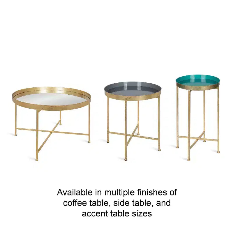 Round Metal Foldable Tray Accent Table – Black & Gold, 14" Tray, 25.75"H, Magnetic Top
