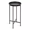 Round Metal Foldable Tray Accent Table – Black & Gold, 14" Tray, 25.75"H, Magnetic Top