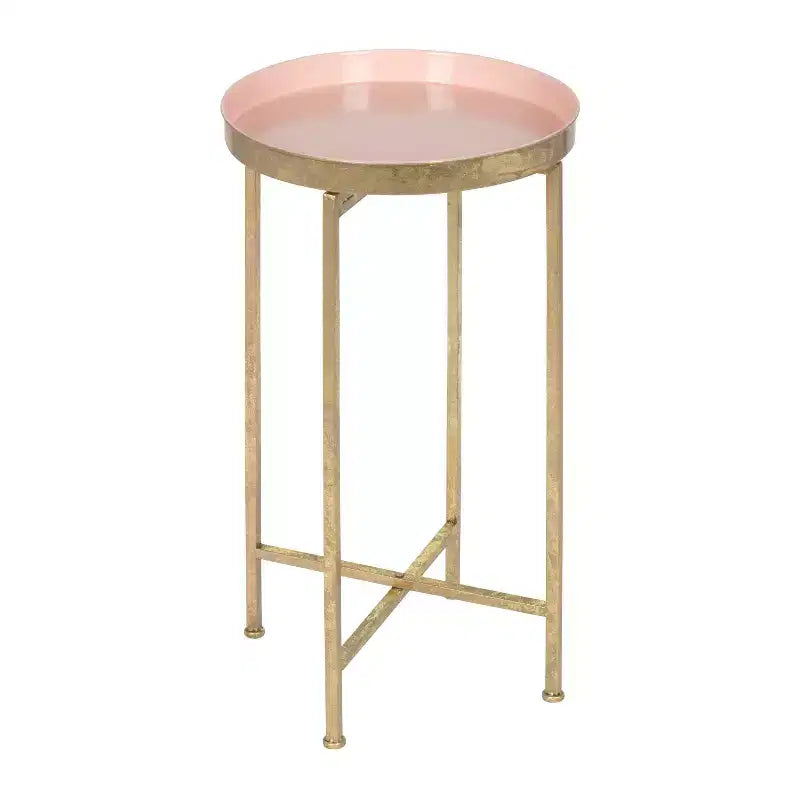 Round Metal Foldable Tray Accent Table – Black & Gold, 14" Tray, 25.75"H, Magnetic Top