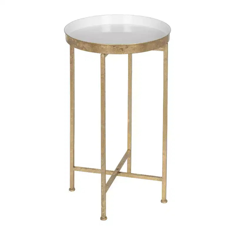 Round Metal Foldable Tray Accent Table – Black & Gold, 14" Tray, 25.75"H, Magnetic Top