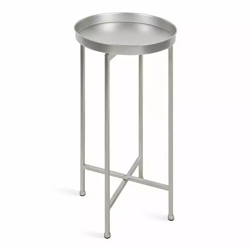 Round Metal Foldable Tray Accent Table – Black & Gold, 14" Tray, 25.75"H, Magnetic Top