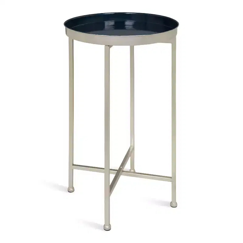 Round Metal Foldable Tray Accent Table – Black & Gold, 14" Tray, 25.75"H, Magnetic Top