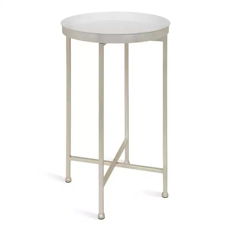 Round Metal Foldable Tray Accent Table – Black & Gold, 14" Tray, 25.75"H, Magnetic Top
