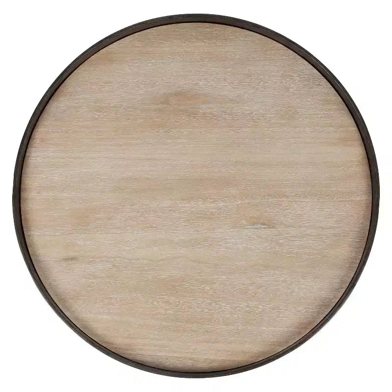 Round Industrial End Table – White Oak Top, Metal X-Frame, 22.5" Diameter, 20.5"H