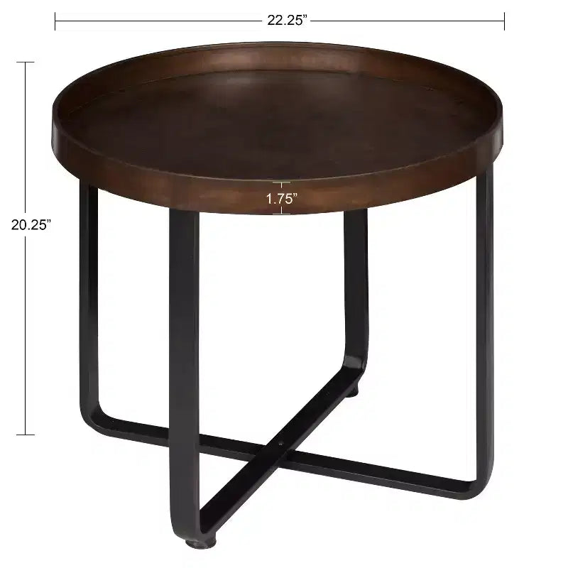 Round Industrial End Table – White Oak Top, Metal X-Frame, 22.5" Diameter, 20.5"H