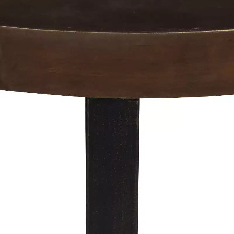 Round Industrial End Table – White Oak Top, Metal X-Frame, 22.5" Diameter, 20.5"H