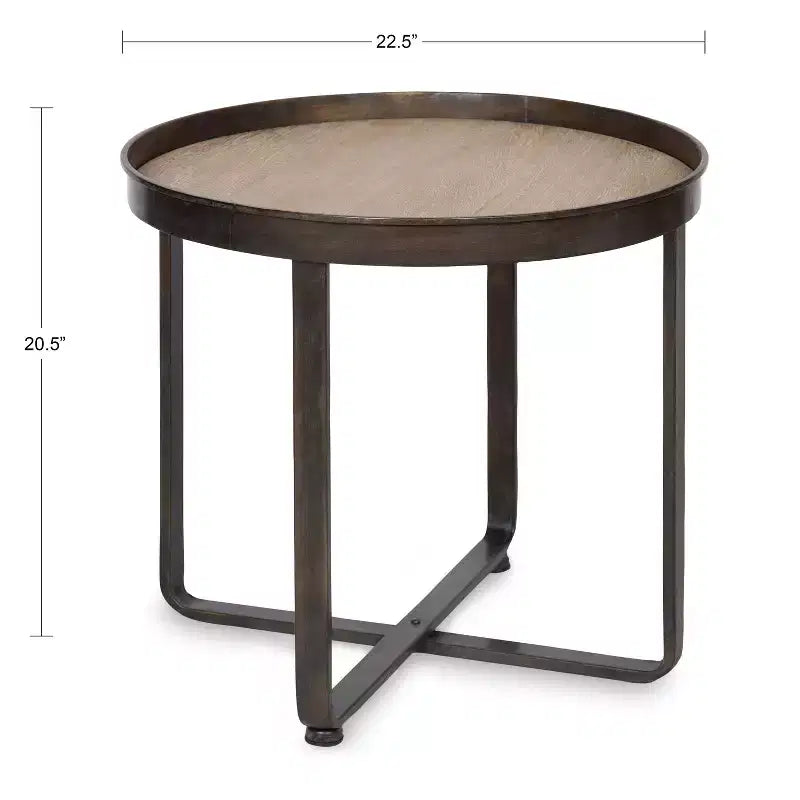 Round Industrial End Table – White Oak Top, Metal X-Frame, 22.5" Diameter, 20.5"H