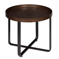Round Industrial End Table – White Oak Top, Metal X-Frame, 22.5" Diameter, 20.5"H