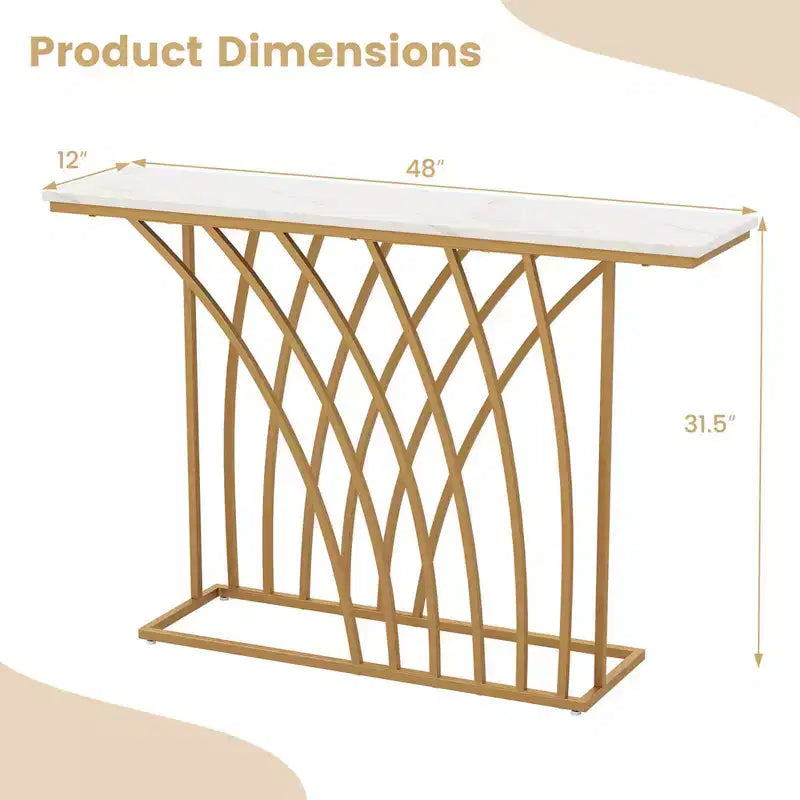 48" Modern Console Table – Faux Marble Top, Gold Metal Frame, Anti-Tip, 44 lb Capacity