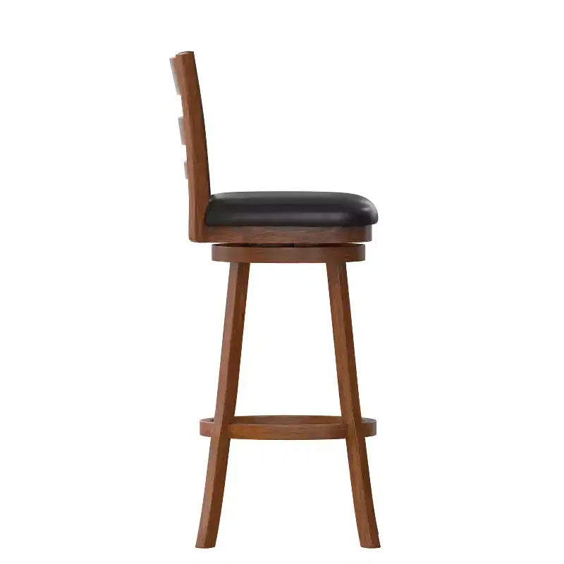 Wooden Ladderback Bar Height Dining Stool – Padded Swivel Seat, 360°, 300 lb Capacity