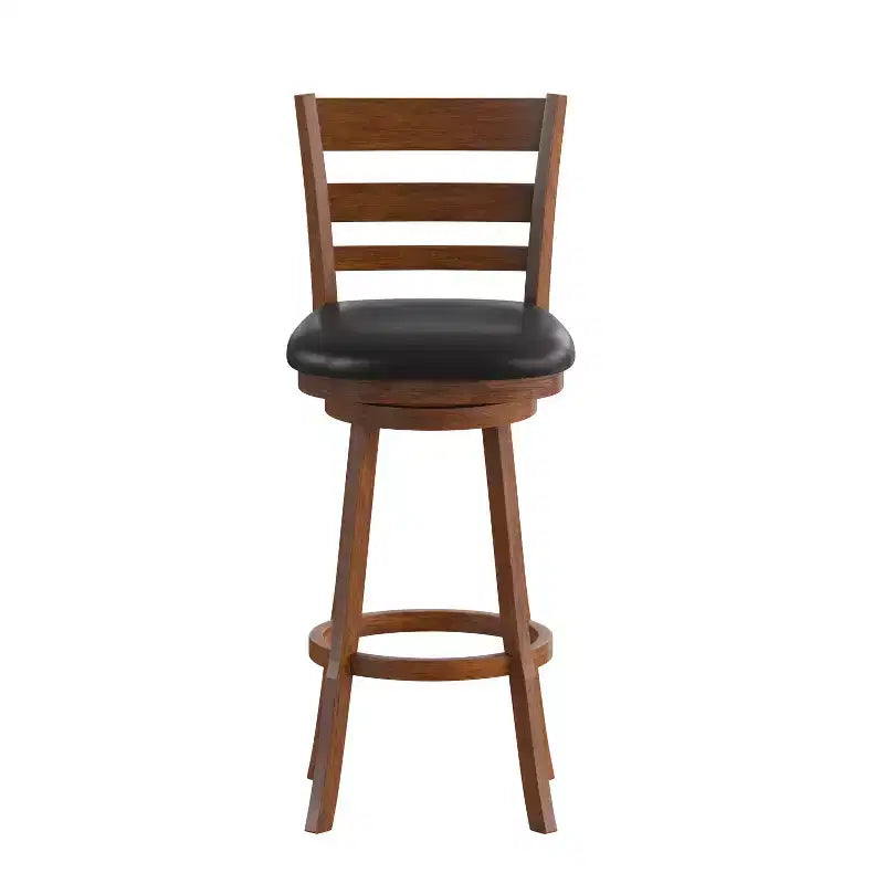 Wooden Ladderback Bar Height Dining Stool – Padded Swivel Seat, 360°, 300 lb Capacity