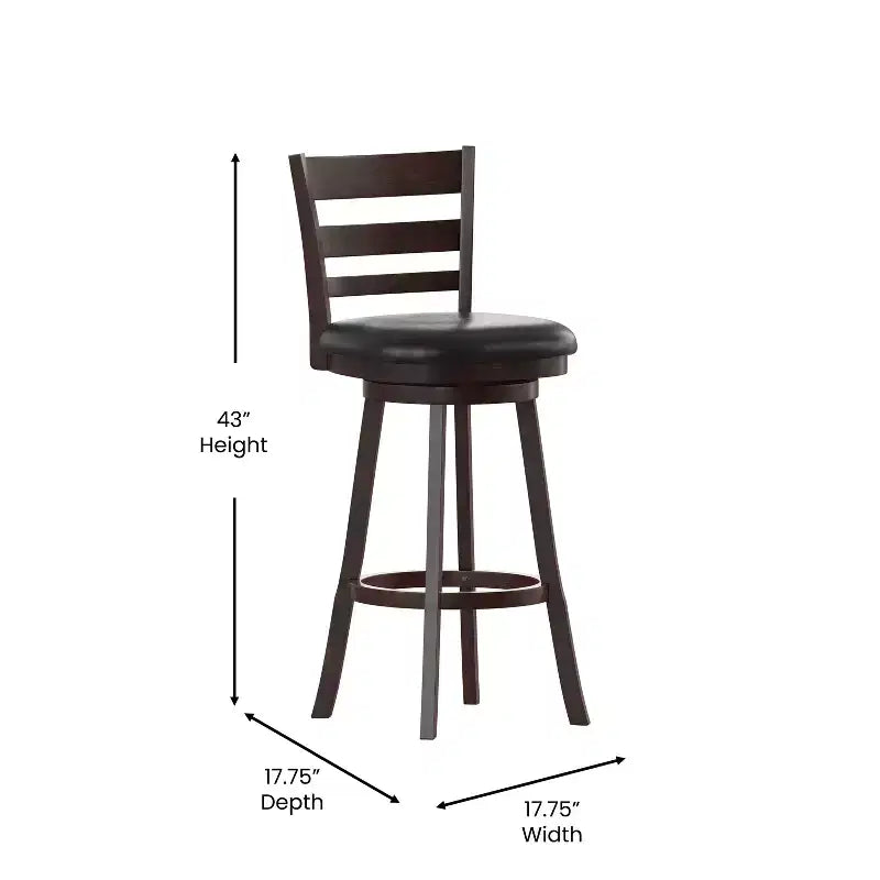 Wooden Ladderback Bar Height Dining Stool – Padded Swivel Seat, 360°, 300 lb Capacity