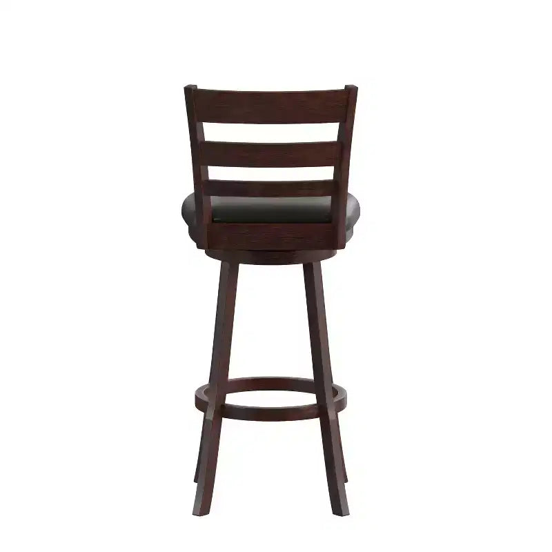 Wooden Ladderback Bar Height Dining Stool – Padded Swivel Seat, 360°, 300 lb Capacity