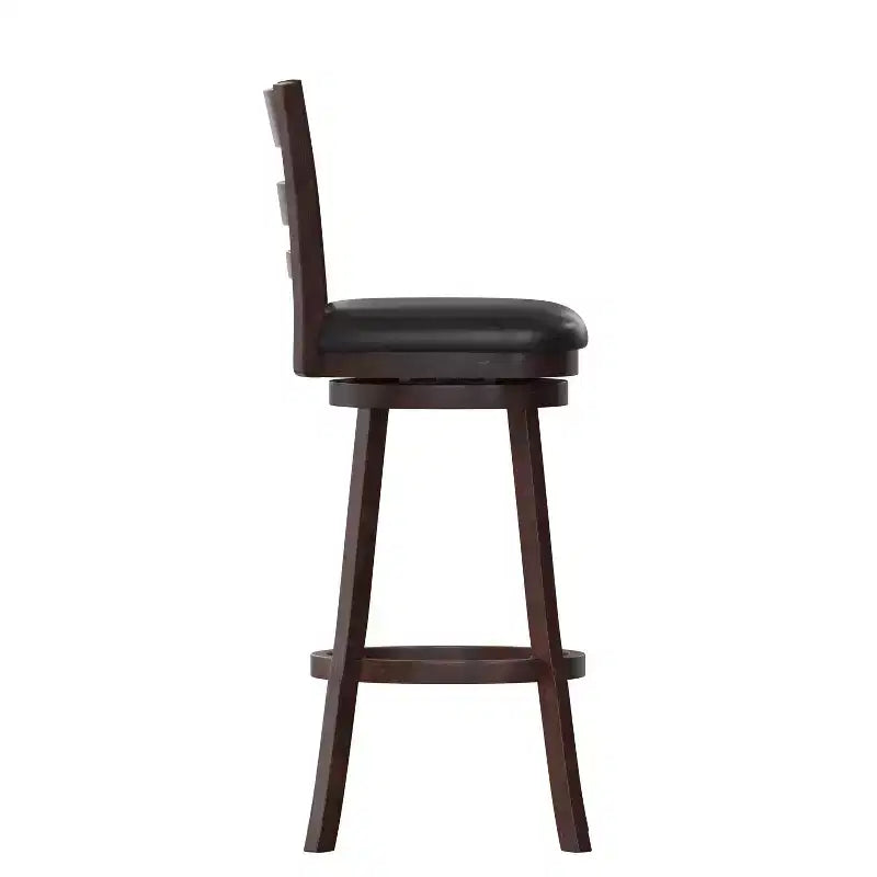 Wooden Ladderback Bar Height Dining Stool – Padded Swivel Seat, 360°, 300 lb Capacity