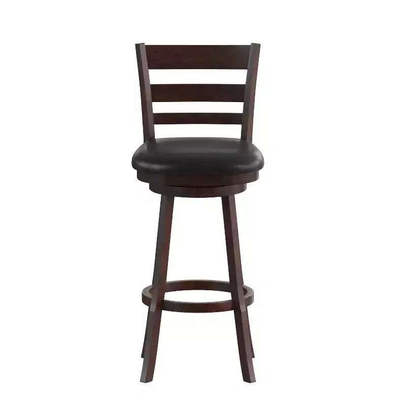 Wooden Ladderback Bar Height Dining Stool – Padded Swivel Seat, 360°, 300 lb Capacity