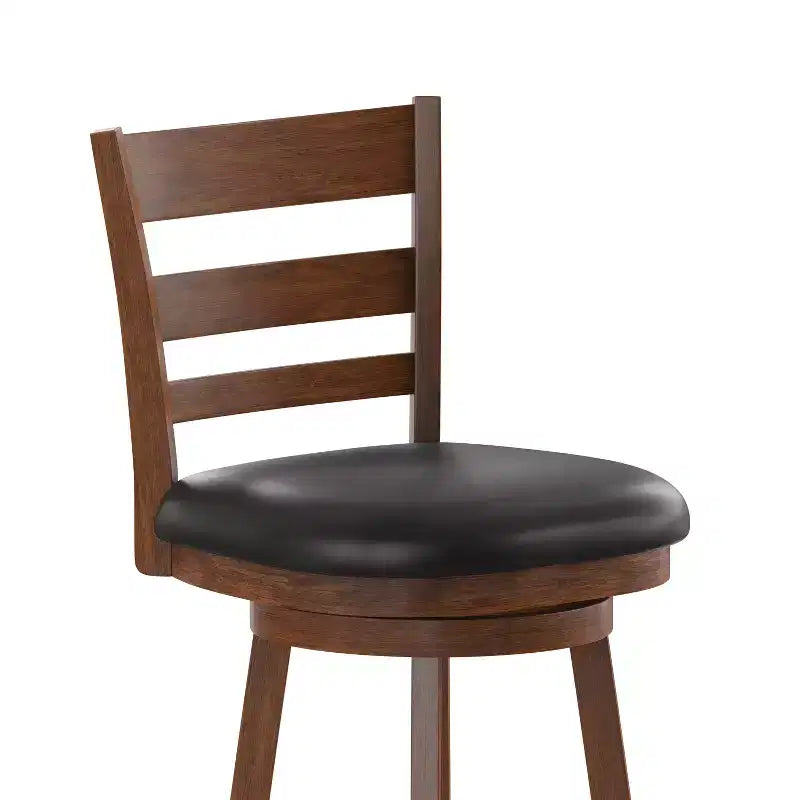 Wooden Ladderback Bar Height Dining Stool – Padded Swivel Seat, 360°, 300 lb Capacity