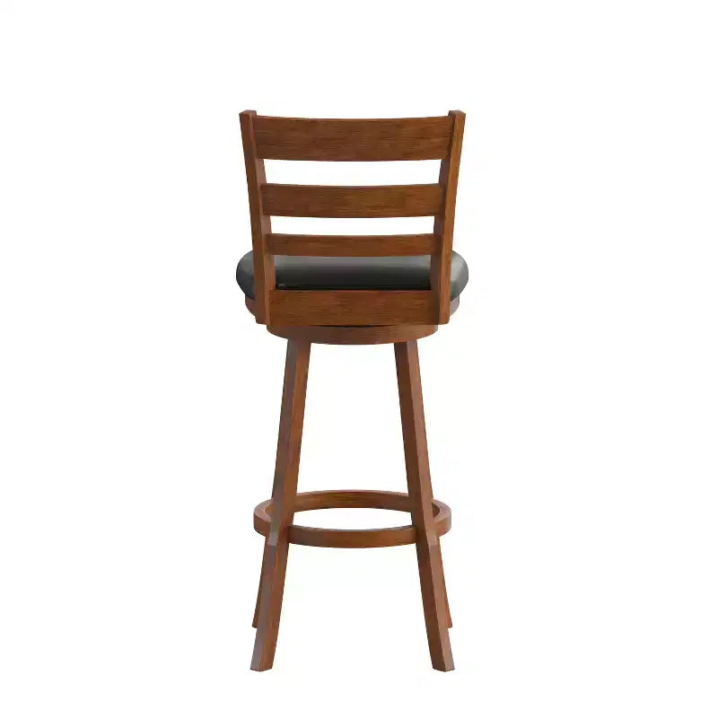 Wooden Ladderback Bar Height Dining Stool – Padded Swivel Seat, 360°, 300 lb Capacity