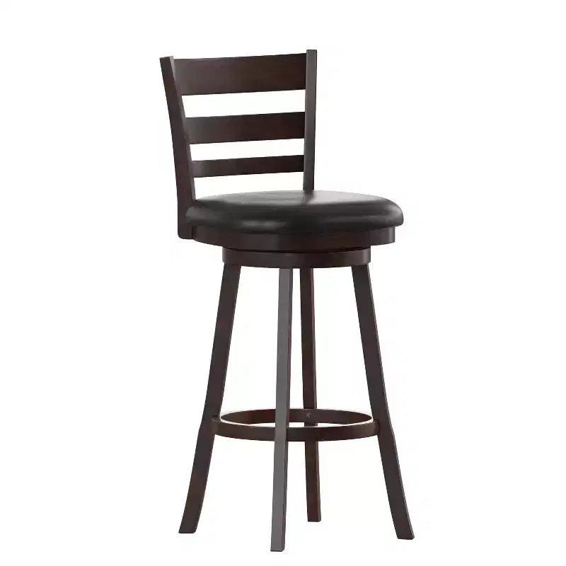 Wooden Ladderback Bar Height Dining Stool – Padded Swivel Seat, 360°, 300 lb Capacity