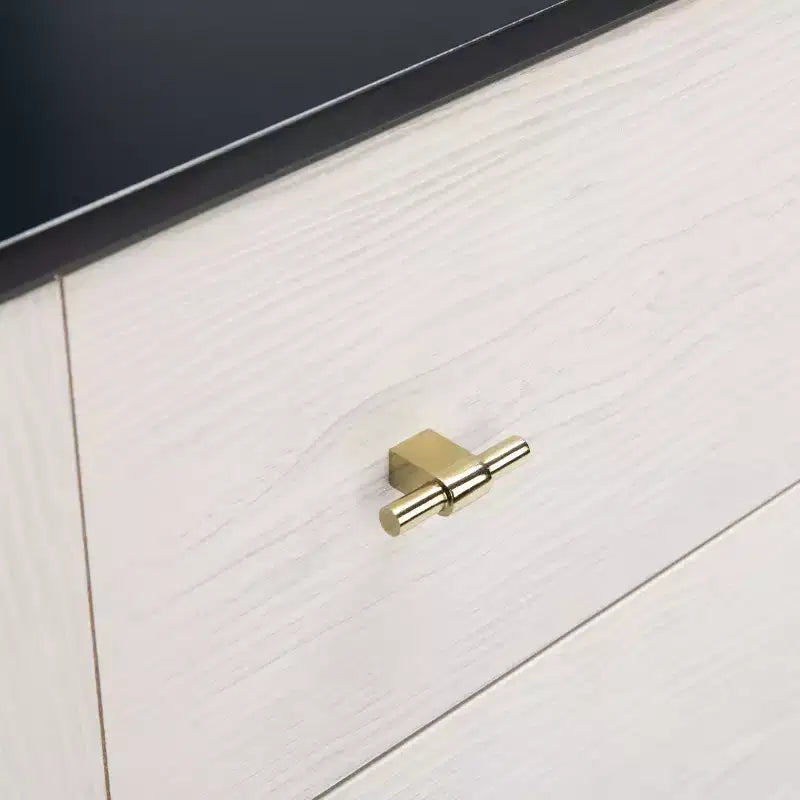 3-Drawer Dresser Walnut & Black – Mahogany & MDF, Gold Hardware, 50 lb/Drawer