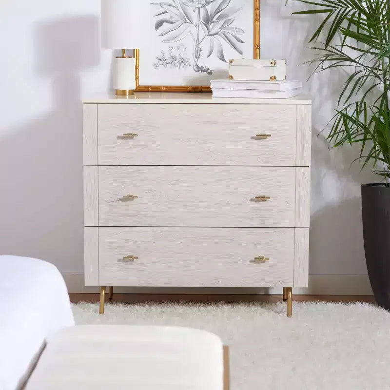 3-Drawer Dresser Walnut & Black – Mahogany & MDF, Gold Hardware, 50 lb/Drawer