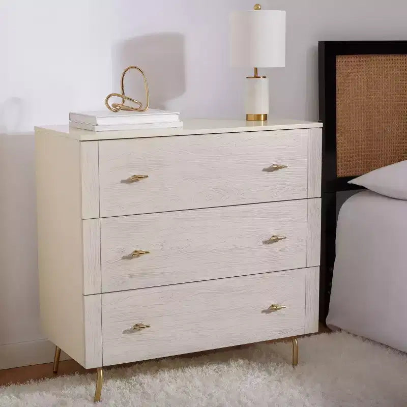 3-Drawer Dresser Walnut & Black – Mahogany & MDF, Gold Hardware, 50 lb/Drawer