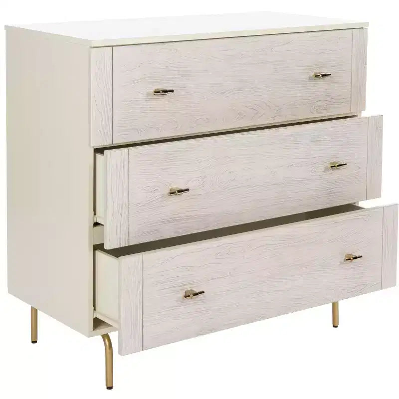 3-Drawer Dresser Walnut & Black – Mahogany & MDF, Gold Hardware, 50 lb/Drawer