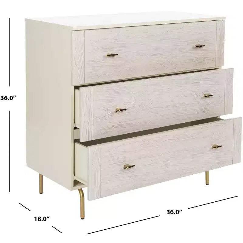 3-Drawer Dresser Walnut & Black – Mahogany & MDF, Gold Hardware, 50 lb/Drawer