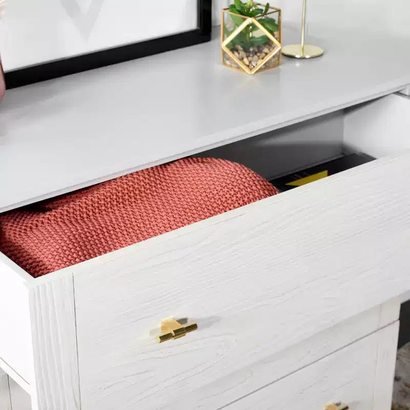 3-Drawer Dresser Walnut & Black – Mahogany & MDF, Gold Hardware, 50 lb/Drawer