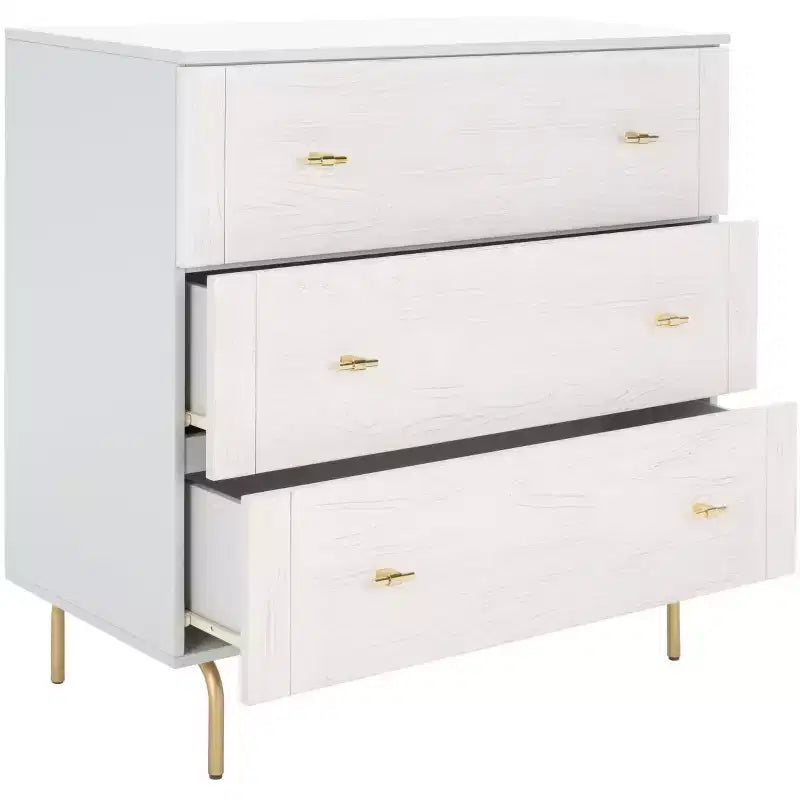 3-Drawer Dresser Walnut & Black – Mahogany & MDF, Gold Hardware, 50 lb/Drawer