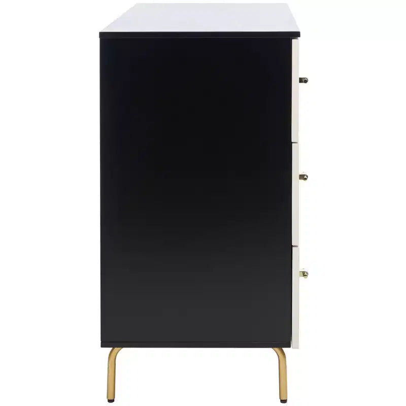 3-Drawer Dresser Walnut & Black – Mahogany & MDF, Gold Hardware, 50 lb/Drawer