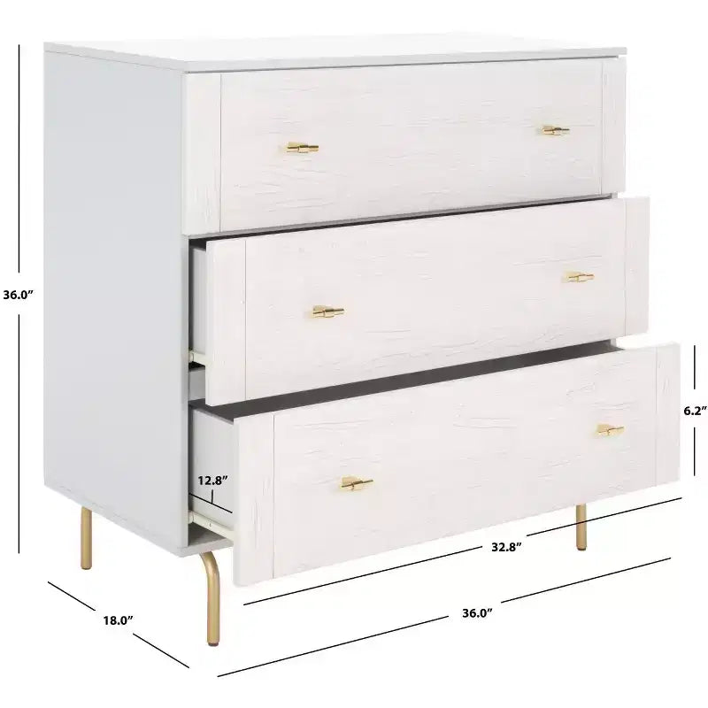 3-Drawer Dresser Walnut & Black – Mahogany & MDF, Gold Hardware, 50 lb/Drawer