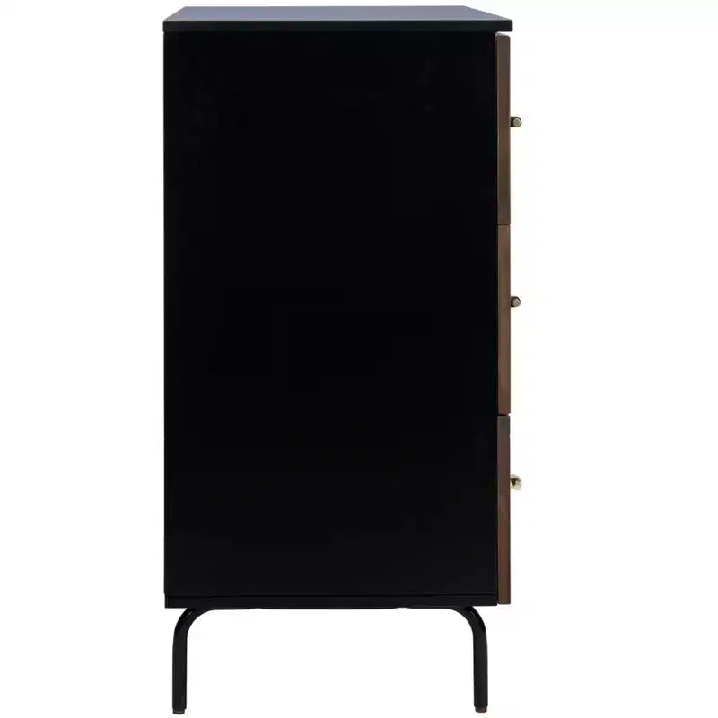 3-Drawer Dresser Walnut & Black – Mahogany & MDF, Gold Hardware, 50 lb/Drawer