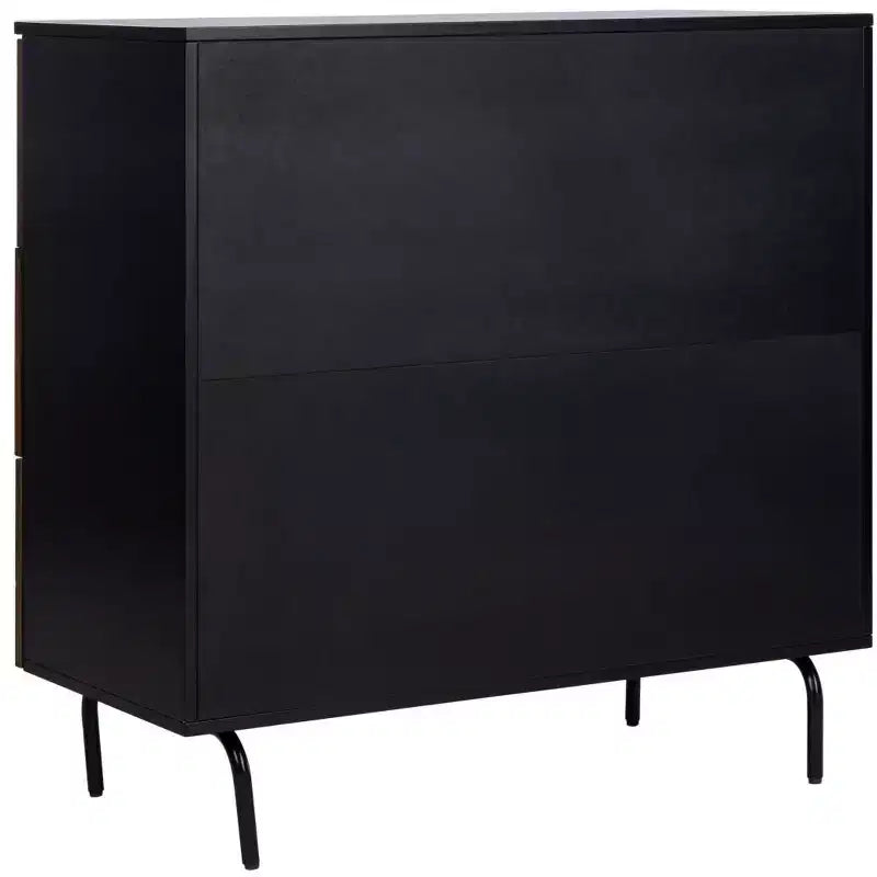 3-Drawer Dresser Walnut & Black – Mahogany & MDF, Gold Hardware, 50 lb/Drawer