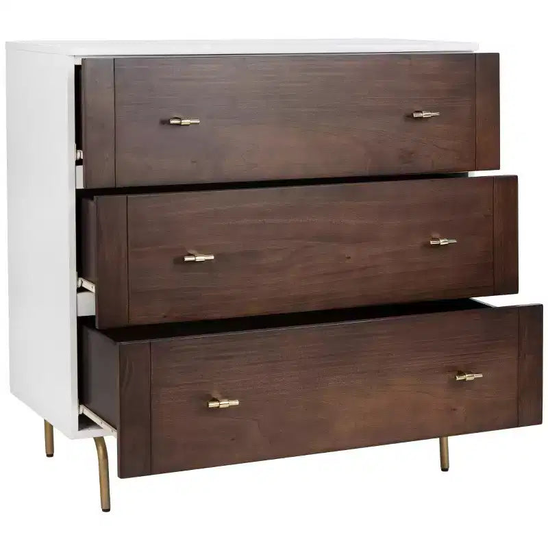 3-Drawer Dresser Walnut & Black – Mahogany & MDF, Gold Hardware, 50 lb/Drawer