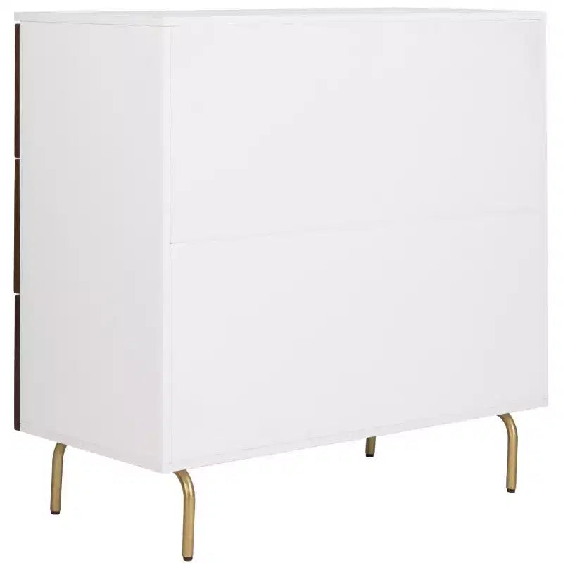 3-Drawer Dresser Walnut & Black – Mahogany & MDF, Gold Hardware, 50 lb/Drawer