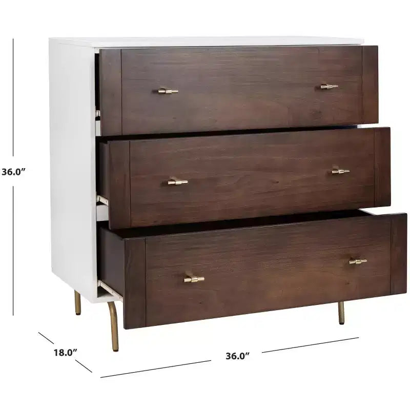 3-Drawer Dresser Walnut & Black – Mahogany & MDF, Gold Hardware, 50 lb/Drawer